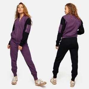 Outdoor Voices Tracksuit Set Pickup Bomber Sweatshirt Pants Purple Black Medium